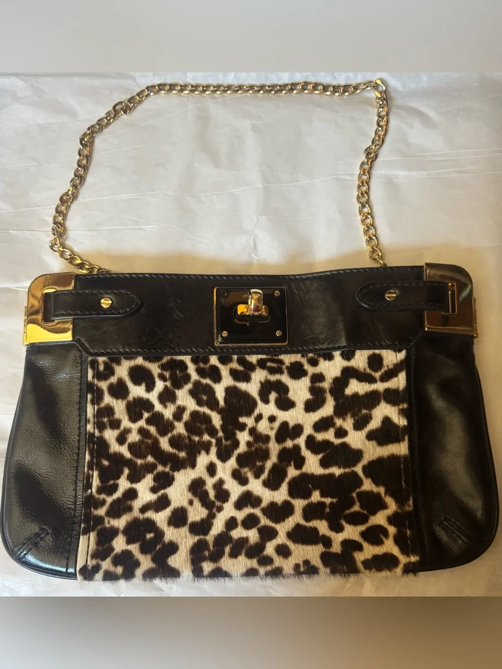 Vintage Milly Leopard Cowhide & Leather Convertible Clutch Purse